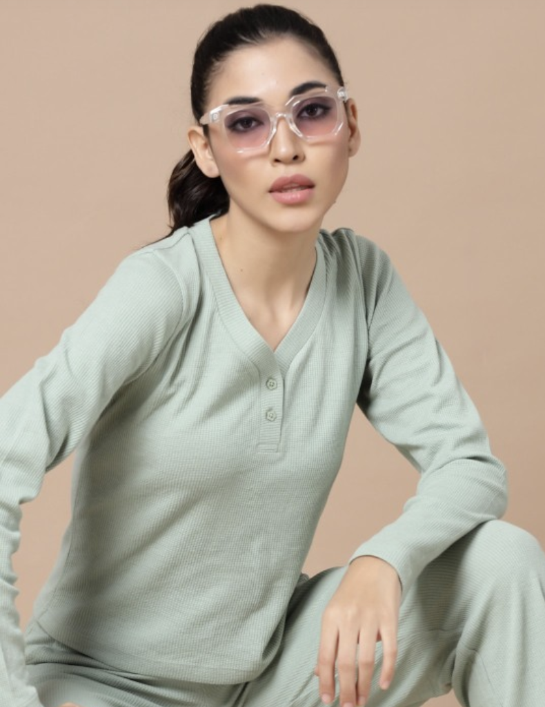 V-Neck Long Sleeves Odour Free Top With Trouser