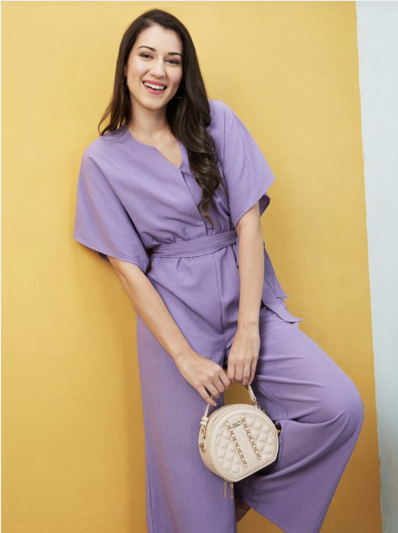 Women Extended Sleeve Tie-Up Jumpsuit