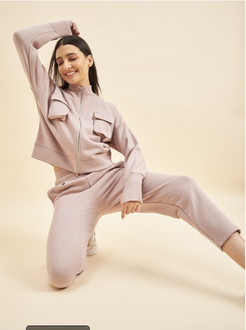 Sweet Dreams Women Peach Coloured Mock Collar Mid-Rise Tracksuits